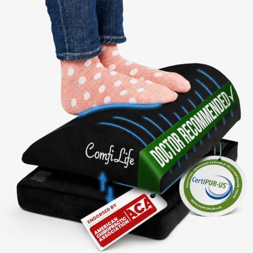 ComfiLife Foot Rest for Under Desk at Work – Adjustable Desk FootRest for Office Chair, Gaming Accessories – Ergonomic Teardrop Design for Back, Hip & Leg Pain Relief – 100% Memory Foam (Black)
