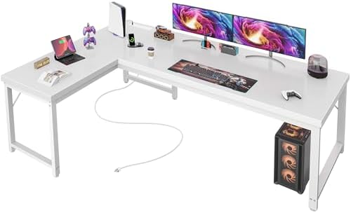 Huuger 63 Inch L Shaped Desk with Power Outlets & 0.95 Inch Thicker Desktop