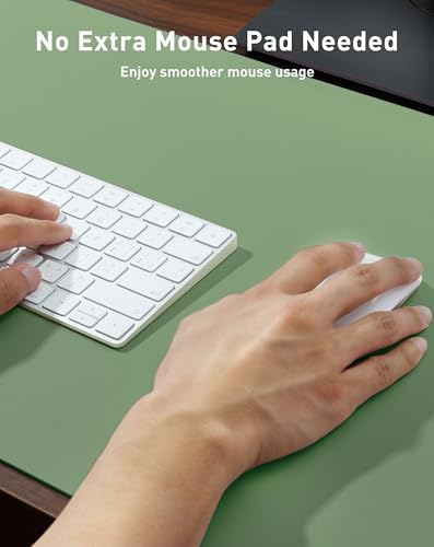 Aothia Faux Leather Desk Mat - Large Mouse Pad, Non-Slip PU Leather Blotter, Waterproof Writing Surface for Office and Home (Olive Green, 40" x 24")
