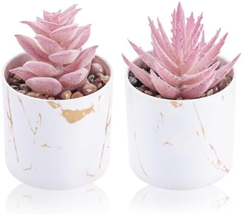 Der Rose 2 Pack Fake Plants Pink Room Decor for Office Desk Accessories