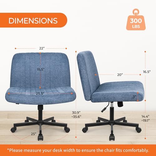 Orange Factory Criss Cross Chair, Wide Fabric Vanity Desk Seat, Blue Wheel