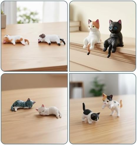 8Pcs Cat Desk Accessories, Cute Resin Mini Cat Desk Figurines for Monitor, Car Dashboard & Desk-Decor, Adorable Mini Cats Figurines for Office Car Home Decor, Ideal Gift for Cats Lovers