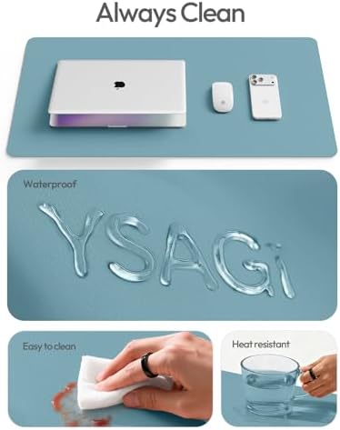 YSAGi Leather Desk Protector, Office Mat, Large Mouse Mat, Non-Slip PU Leather Blotter, Laptop Desk Mat, Waterproof Writing Pad for Office and Home(Aquamarine, 63" x 17.2")