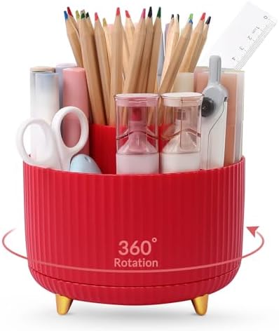 SKYDUE 360 Degree Rotating Desk Organizer, Dual-Purpose Pencil Pen Holder, Pen Organizer with 5 Slots, Pencil Cup for Office, School, Home
