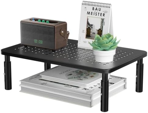 WALI Desk Organizer, 1 Tier Computer Monitor Stand for Desk, Desk Monitor Riser 3 Height Adjustable, Laptop Stand Underneath Storage for Office, Home, School Supplies (STT003), 1 Pack, Black