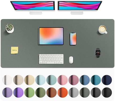 Aothia Faux Leather Desk Mat - Non-Slip PU Leather Desk Blotter, Waterproof Writing Surface, Large Desk Pad for Office & Home (Jungle Green, 55" x 24")