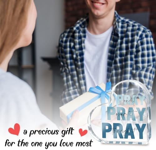 Religious Plaques Christian Woman Decor Gifts, Blue Prayer Room Decor, Pray On It Pray Over It Acrylic Sign Decorative for Home Pastor Farmhouse Living Room Church Table Desk Bookshelf
