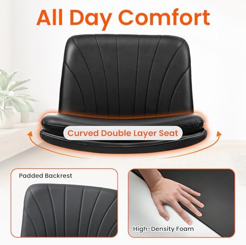 Orange Factory Criss Cross Chair, Wide Leather Vanity Desk Seat, Black Pu
