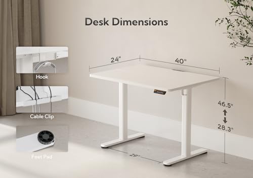 Claiks Electric Height Adjustable Standing Desk, 40x24 Inch, White
