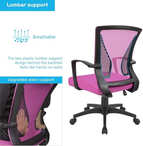 Furmax Office Chair Ergonomic Computer Desk Mesh Chair Mid Back Swivel Lumbar Support with Armrest (2, Pink)