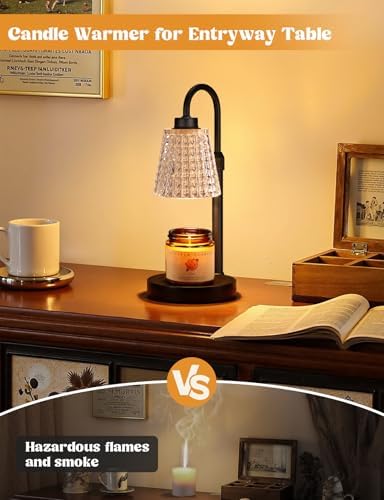 Innqoo Black Crystal Candle Warmer Lamp with Timer, Dimmable Candle Warmer for Jar Candles, Height Adjustable Wax Melts Warmer, Birthday Gifts for Women Mom, House Warming Gifts New Home Decor