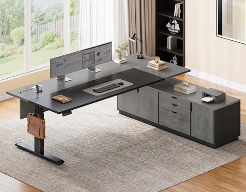 SEDETA 71" Executive Large L Shaped Electric Standing Desk, Grey