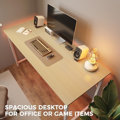 Huuger Computer Desk, 48 Inch Office Desk, Gaming Desk with Storage, Writing Desk Work Desk for Home Office, Study, Modern Simple Desk, Large Legroom, Metal Frame, Maple