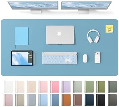 YSAGi Leather Desk Pad Protector, Office Desk Mat, Large Mouse Pad, Non-Slip PU Leather Desk Blotter, Laptop Desk Pad, Waterproof Desk Writing Pad for Office and Home (Sea Blue,55" x 24")