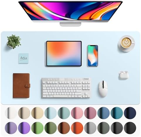 Aothia Faux Leather Desk Mat - Large Mouse Pad, Non-Slip PU Leather Blotter, Waterproof Writing Surface for Office and Home (Baby Blue, 40" x 24")