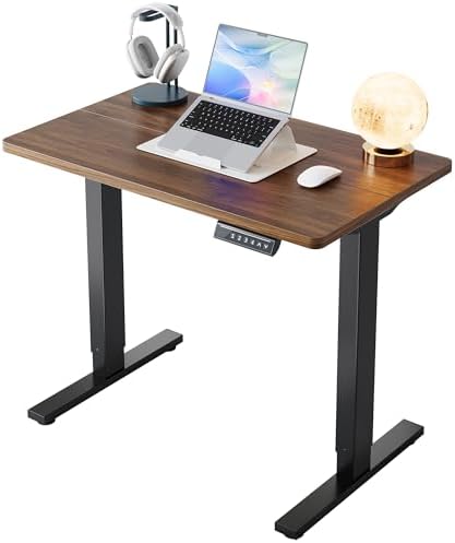 HUANUO 32x19 Inch Small Electric Standing Desk, Adjustable, Black Walnut