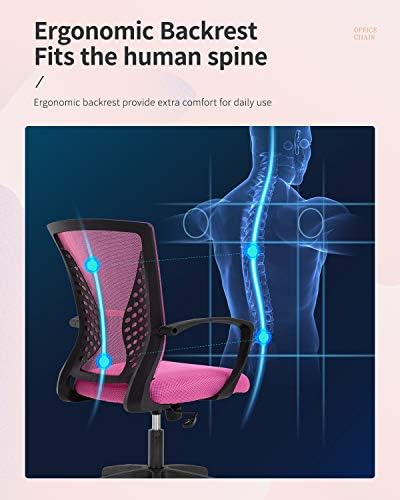 FDW | Mid Back Office Chair | Pink | with Lumbar Support, 360 Swivel