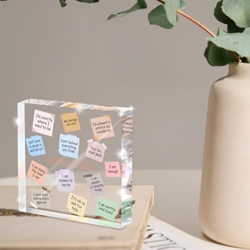 Inspirational Desk Decoration - 4x4" Acrylic with Inspirational Quotes, Perfect for Dorms and Offices, Daily Positive Affirmations, Therapist Room Decor, Positive Workspace Sign, and Wellness Gift