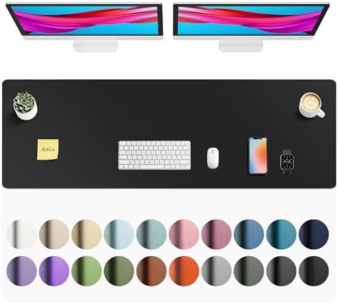 Aothia Faux Leather Desk Mat - Non-Slip PU Leather Desk Blotter, Waterproof Writing Surface, Large Desk Pad for Office & Home (Black, 55" x 17")