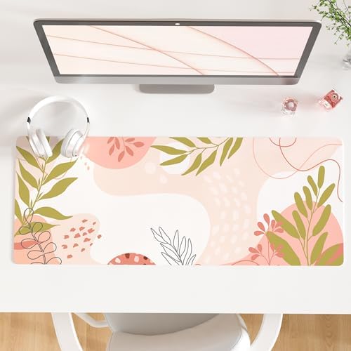 QiyI PU Leather Large Mouse Pad, 31.5" x 11.8", Minimalist Pink
