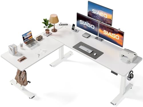 SIAGO 75x63 Inch L-Shaped Standing Desk with Charging Station Corner Desk