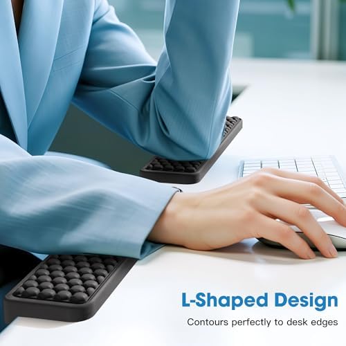 MEKASS L-Shaped Desk Elbow Pad for Desk, Memory Foam Elbow Support Padding with Non-Slip, Ergonomic Desk Edge Cushion, Wrist Comfort Support for Office Home 2 Pcs (Hexagon Black)