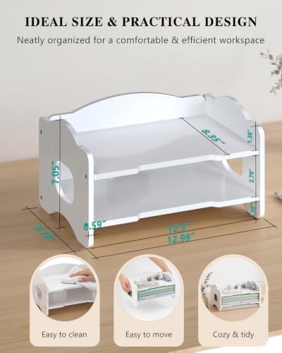 WALI Desk File Organizer, 2 Tier Stackable Desktop Paper Letter Tray Organizer with Handle, Office Desk Accessories & Workspace Organizers for Office, Home, School Supplies, 1 Pack, White