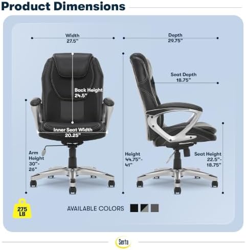 Serta Ergonomic Executive Office Chair, Padded Arms Mesh Back Leather Chair