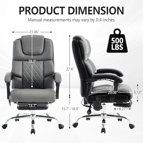 Massage Office Chair with Heat & Footrest,Heated Comfy Reclining Desk Chair with Vibration,Executive Big and Tall Chairs for Heavy People,Adjustable Height Black Grey