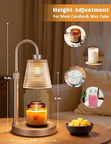 Champagne Gold Candle Warmer Lamp with Timer, Dimmable Candle Warmer for Home Decor, Height Adjustable Candle Lamp for Jar Candles, Birthday Gifts for Women Mom, House Warming Gifts New Home