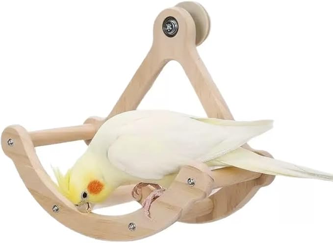 Bird Perch Toy for Window and Cage,Interactive Rocking Parakeet Toy and Perch, Wooden Birds Enrichment Toy for Parrot,Toy Fun and Accessories Suitable for All Medium Birds,Natural.
