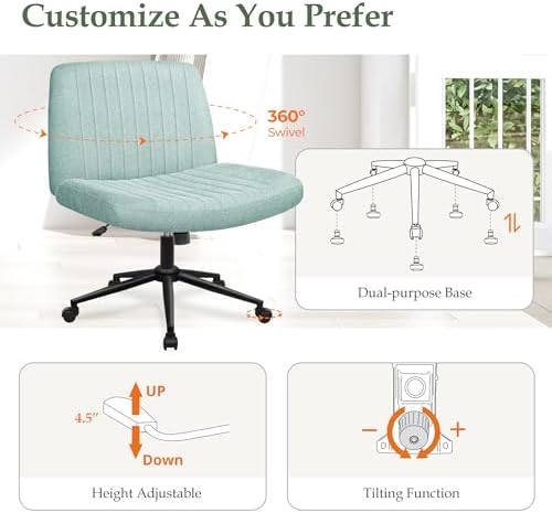 Orange Factory Criss Cross Chair, Wide Wheel Vanity Seat, Mint Dual Base