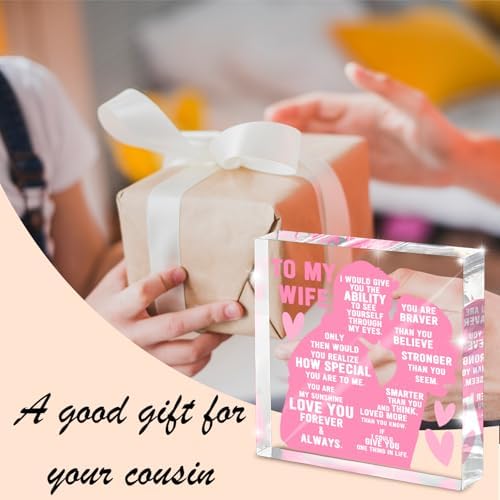 To My Wife Gift from Husband, Heartfelt Romantic Love Plaque, Anniversary and Valentine's Day Gift for Wife, Wedding Keepsake for Birthday, Christmas, Pink Acrylic Desk Decor, Valentine's Day decorations