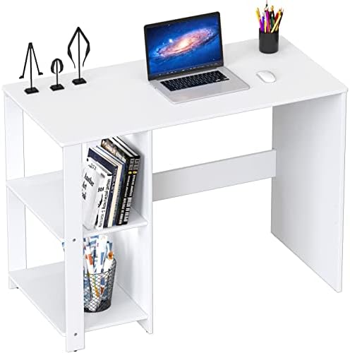 SHW 38-Inch Home Office Computer Desk with Shelves, White