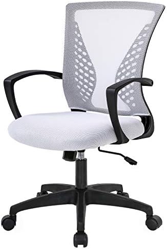 FDW | Mid Back Office Chair | White | with Lumbar Support, 360 Swivel