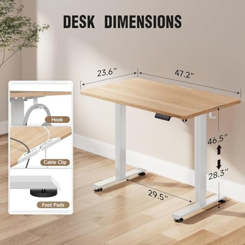 Veken 47.2 Inch Large Electric Standing Desk, Gaming Table, Nature