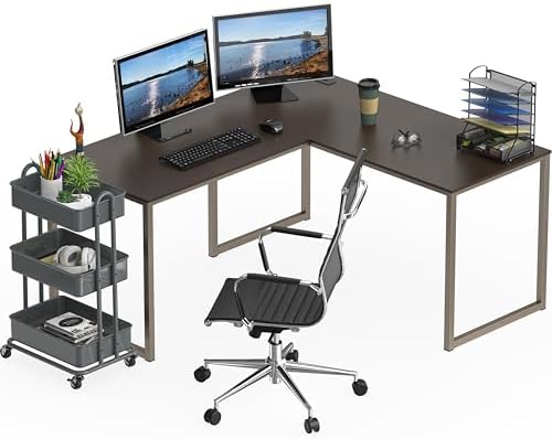 SHW Mission 55 x 60 L-Shape Home Office Computer Desk, Espresso