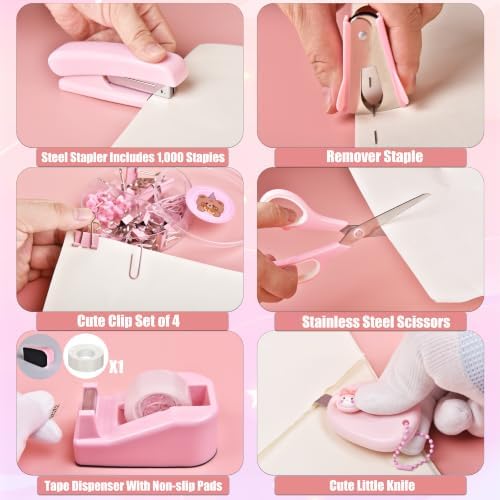 LXEVIHK Pink Desk Accessories 23-Piece Office Supplies Gift Set for Women