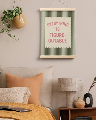 FGFK Everything Is Figureoutable Inspirational Wall Art Poster Hanger Frame, Retro Pink and Green Positive Affirmations Canvas Prints Framed Wall Decor for Home Classroom Office, 12x16 Inch