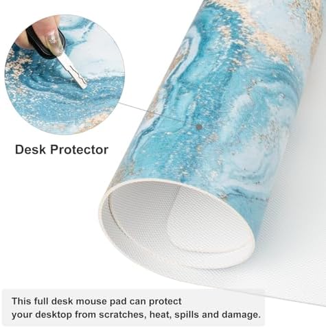 QiyI PU Leather Large Mouse Pad, 31.5" x 15.7", Blue White Marble