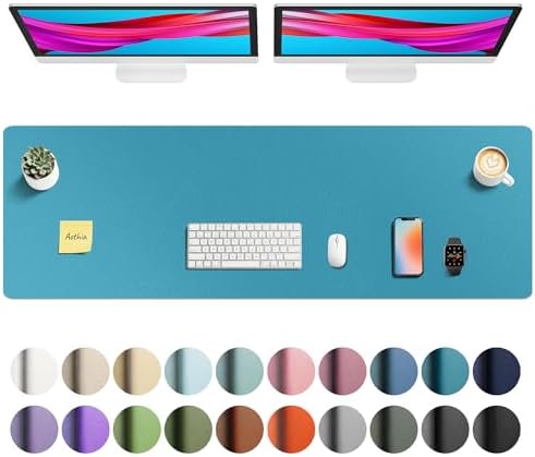 Aothia Faux Leather Desk Mat - Non-Slip PU Leather Desk Blotter, Waterproof Writing Surface, Large Desk Pad for Office & Home (Turquoise, 55" x 17")