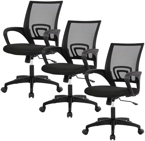 BestOffice | Ergonomic Office Chair | Mid-Back Swivel Desk Chair | Breathable Backrest & Lumbar Support | Adjustable Height | Sponge Seat | Rolling Wheels | Dark Black | for Adults & Women