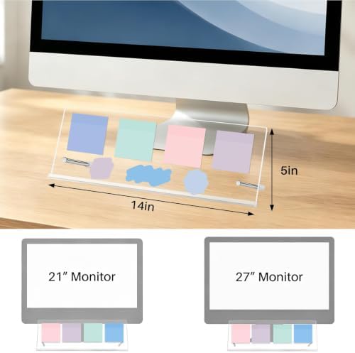 Monitor Memo Board Holder 14"x5", 2pcs Office Organization Memo Holders for Computer Sticky Note Holder, Space-Saving Under Monitor, Movable & Reusable, Screen Saver for Office & Home Desktop Decor