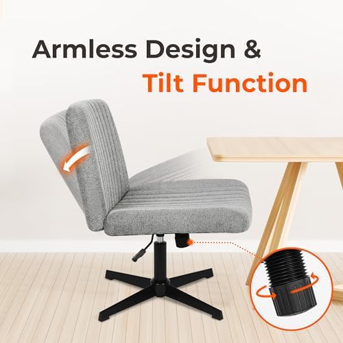 NEO CHAIR Criss Cross Chair with No Wheels, Cozy Wide Armless Seat, Grey