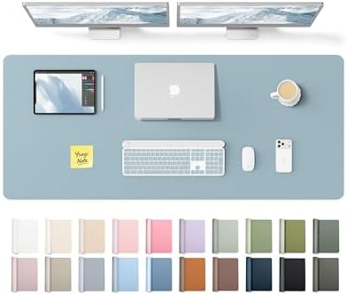 YSAGi Leather Desk Pad Protector, Office Desk Mat, Large Mouse Pad, Non-Slip PU Leather Desk Blotter, Laptop Desk Pad, Waterproof Desk Writing Pad for Office and Home (Ice Blue,55" x 17.2")