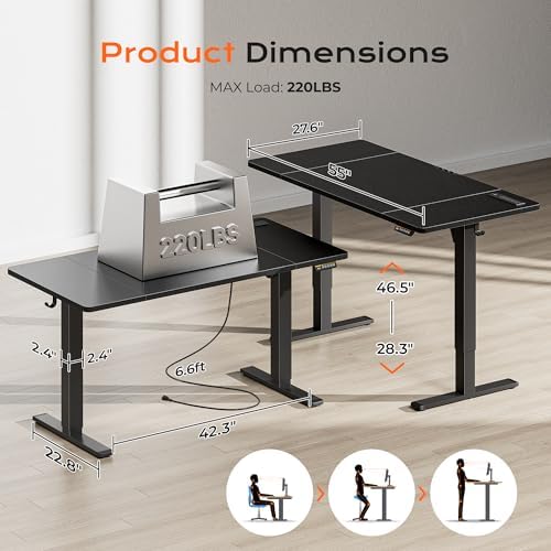Huuger 55 x 28 Large Electric Standing Desk with 4 AC Outlets, Type-C Port, Height Adjustable Computer Desk, 27.6" Deep Desktop, Stand up Gaming Desk, 3 Preset Heights, for Home Office, Black