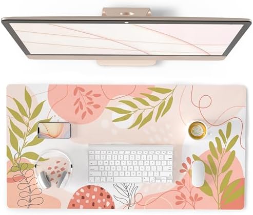 QiyI PU Leather Large Mouse Pad, 31.5" x 15.7", Minimalist Pink