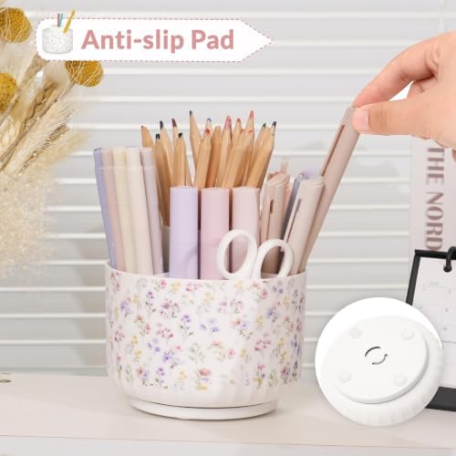 SKYDUE Rotating Pencil Pen Holder for Desk, Pencil Cup with 5 Slots