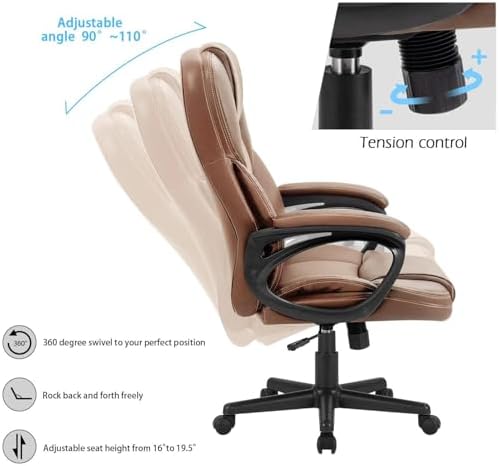 Furmax Office Executive Chair High Back Adjustable Managerial Home Desk Chair, Swivel Computer PU Leather Chair with Lumbar Support (2, Light Brown)