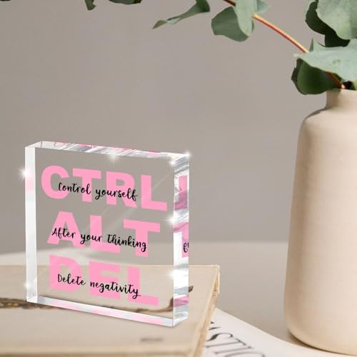 Empowerment Acrylic Sign - 4"x 4" Pink Office Desk Gift for Female Employees, Team Appreciation Decor with Inspirational Quote, Corporate Women's Day